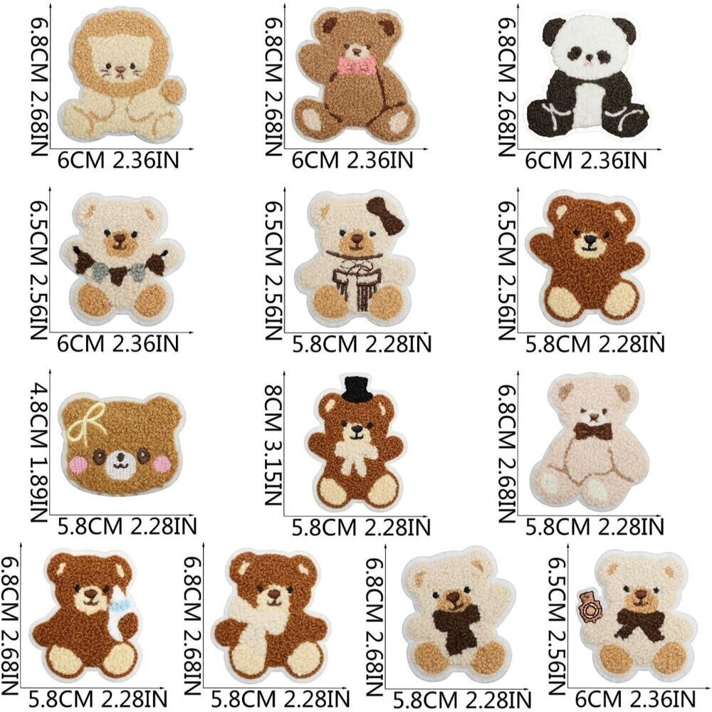 16pcs Plush Bear Embroidered Patches Cute Animal Appliques for Clothes and Bags - Picture 2 of 5